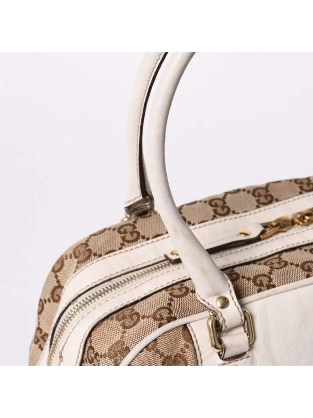Gucci Guuci GG Canvas Shoulder Bag Beige White